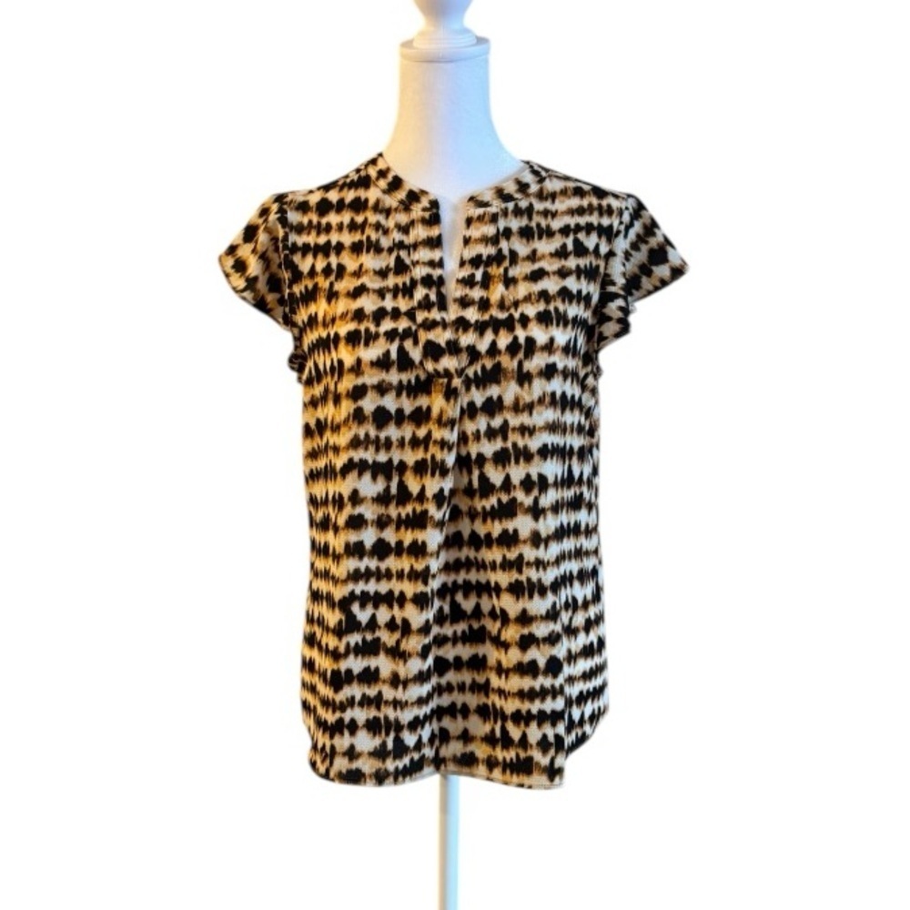 Calvin Klein Animal Print Short Sleeve Blouse Top Small Brown Black Neutral - Picture 2 of 6